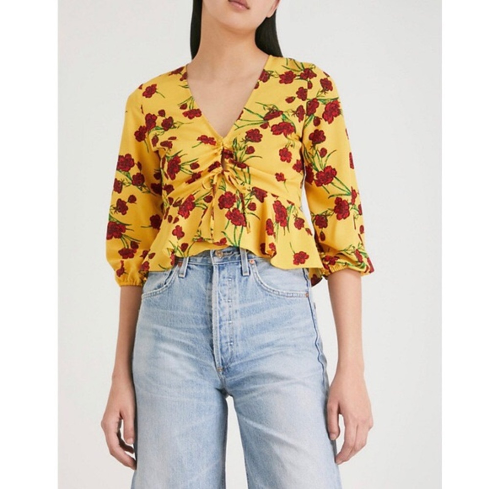 Topshop Crop Floral Print Crepe Tie-Front Blouse